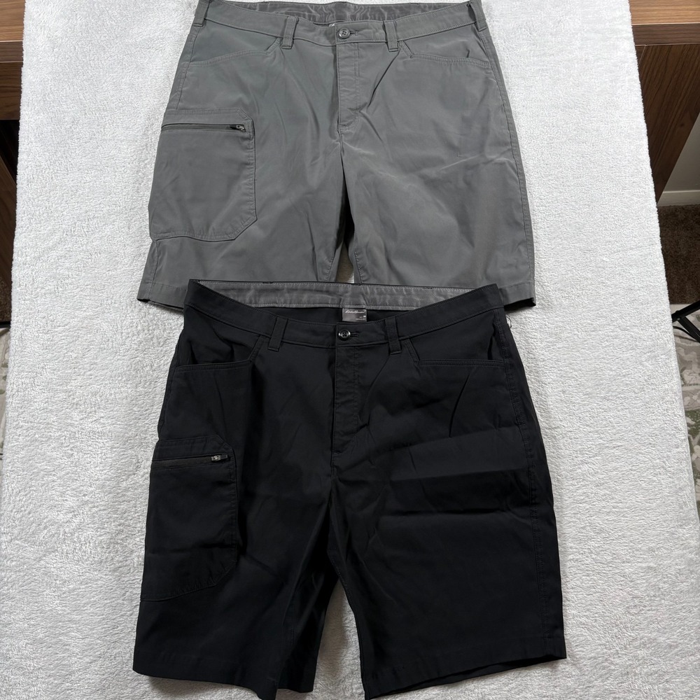 Lot Of 2 Eddie Bauer Rainier Shorts Mens 38 Black Gray UPF 50 Water Repellent